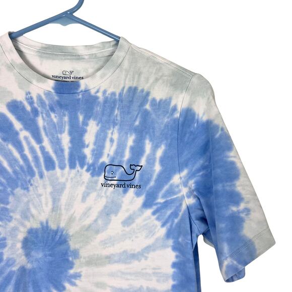 Vineyard Vines Boys L Tie Dye Whale Logo T-Shirt Blue White Graphic Tee - Picture 2 of 6